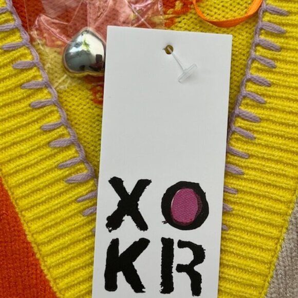 XOKR Kerri Rosenthal Heart Sunshine Color Block Cardigan V Neck Long Sleeves Med - Picture 7 of 14